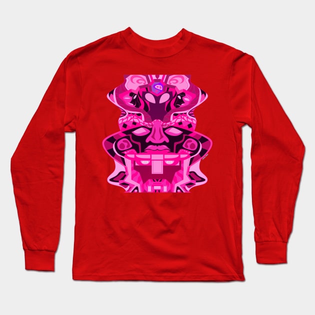 deep pink olmec head Long Sleeve T-Shirt by jorge_lebeau